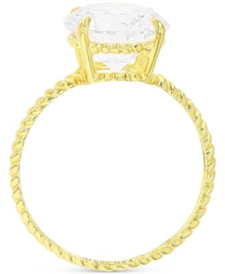 Cubic Zirconia Solitaire Textured Shank Engagement Ring in 10k Gold