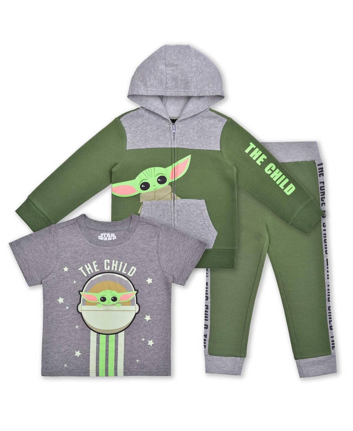 CHILDREN'S APPAREL NETWORK LITTLE BOYS AND GIRLS GREEN THE MANDALORIAN 3-PACK JOGGER SET 