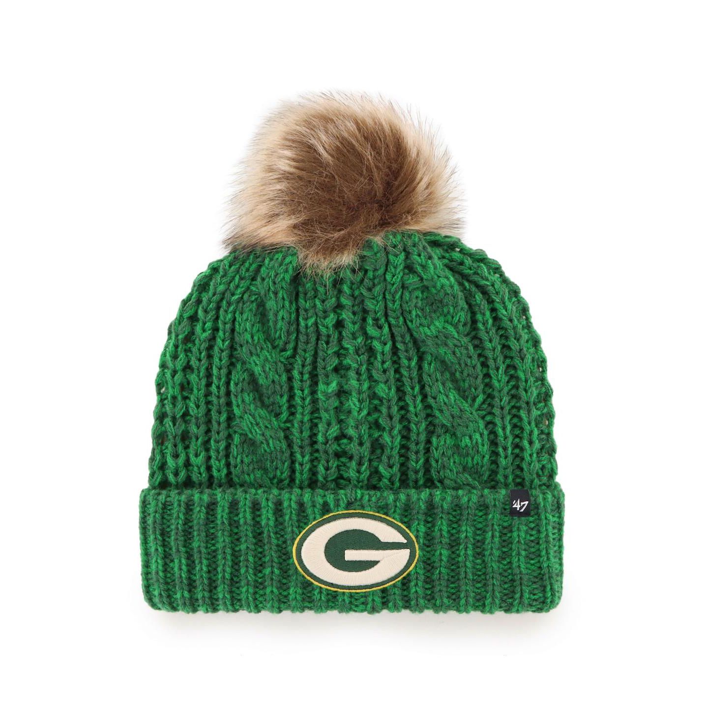 Женская шапка '47 Brand Green Green Bay Packers Logo Meeko Cuffed Knit Hat with Pom — фото 1