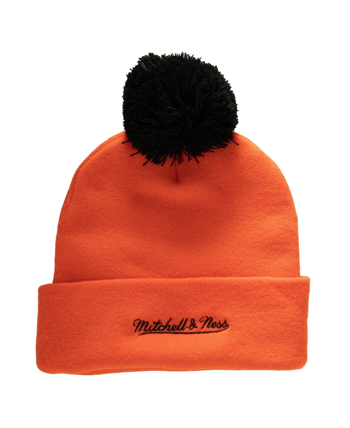 Men's Mitchell & NessPhiladelphia Flyers Punch Out Cuffed Knit Hat with Pom - Orange