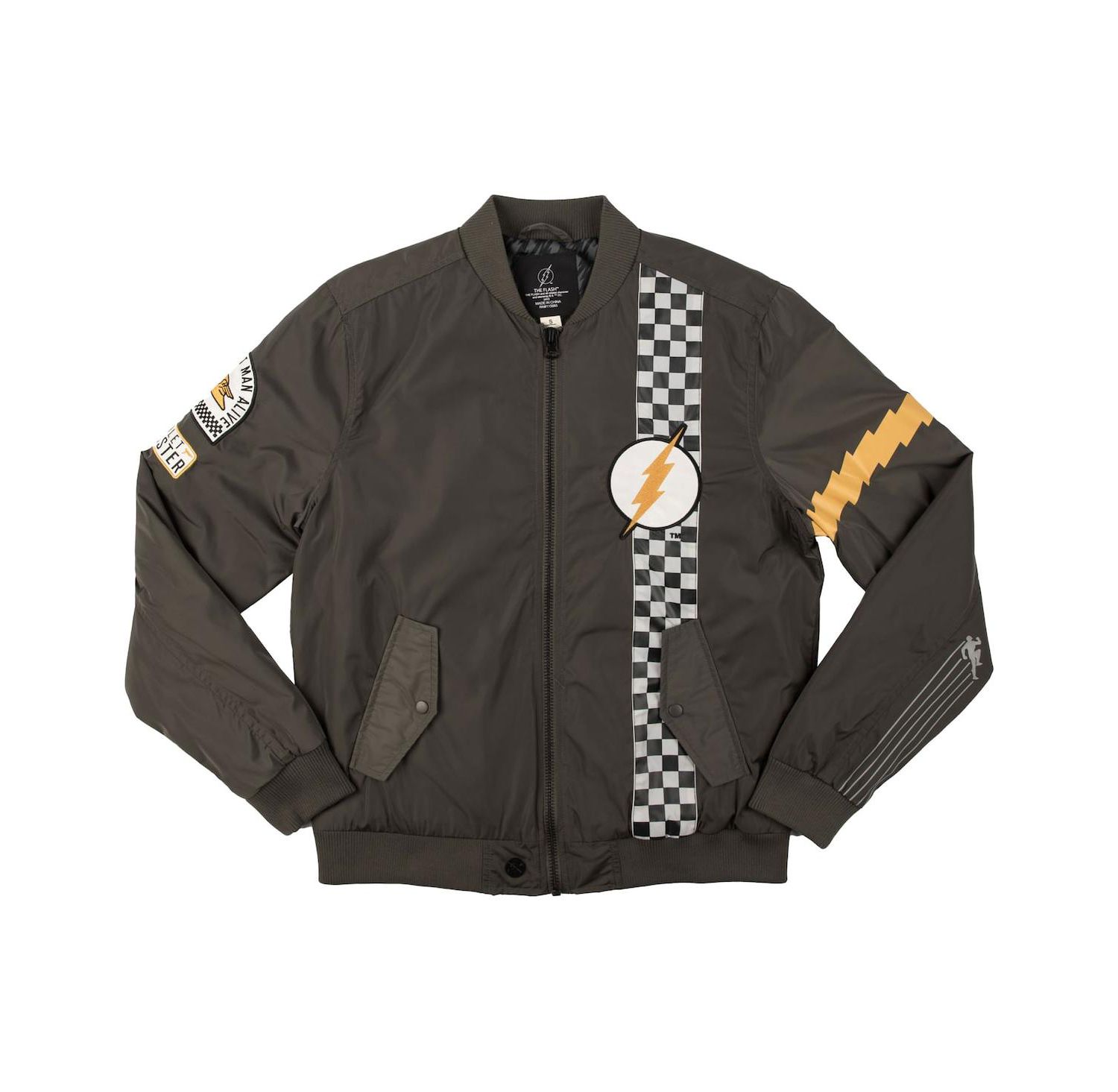 Men's Black Flash Checkered Full-Zip Bomber Jacket
