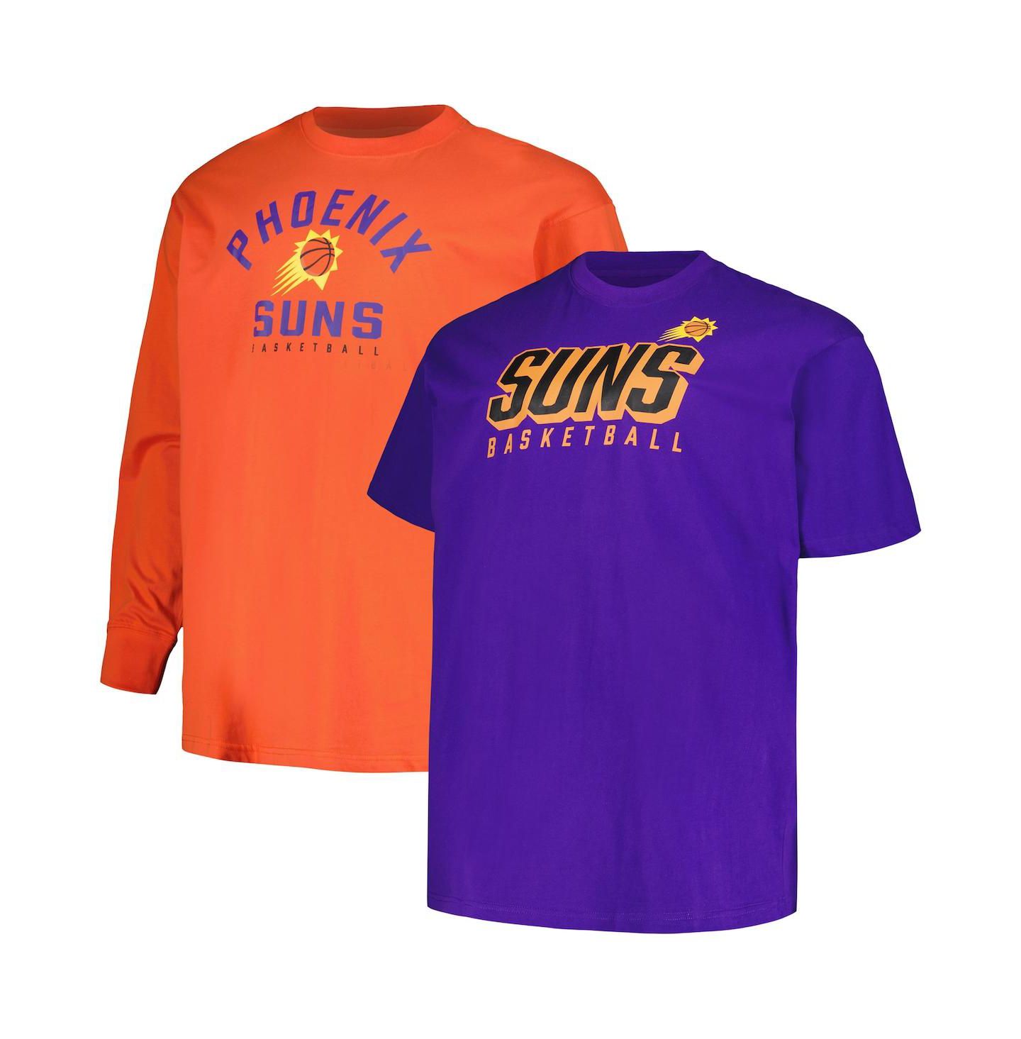 Fanatics Men's Purple, Orange Phoenix Suns Big and Tall Short Sleeve and Long Sleeve T-shirt Set — фото 1