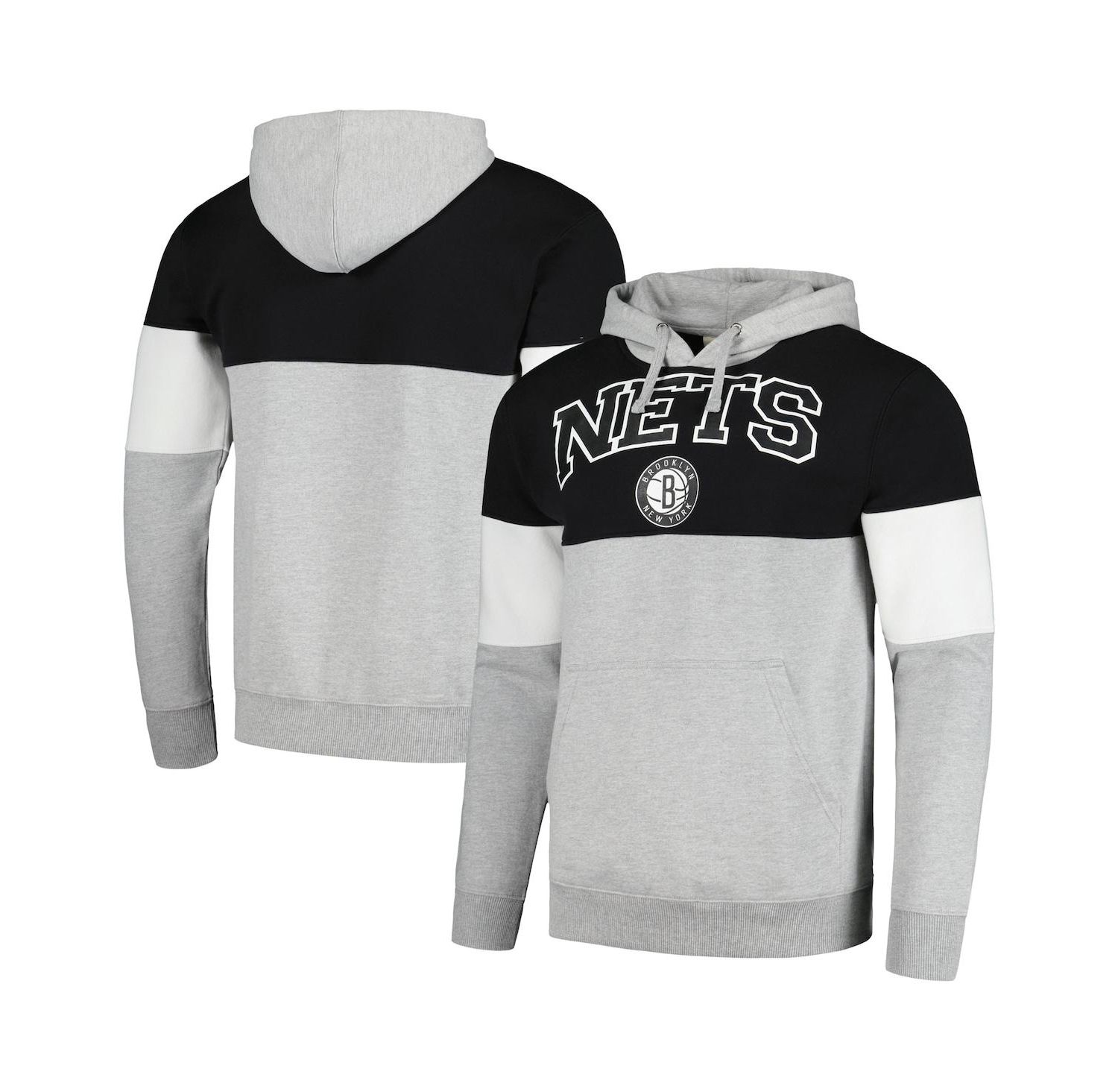 Men's Black Brooklyn Nets Contrast Pieced Pullover Hoodie
