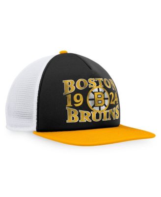 Men's Black, Gold Distressed Boston Bruins Heritage Vintage-Like Foam Front Trucker Snapback Hat