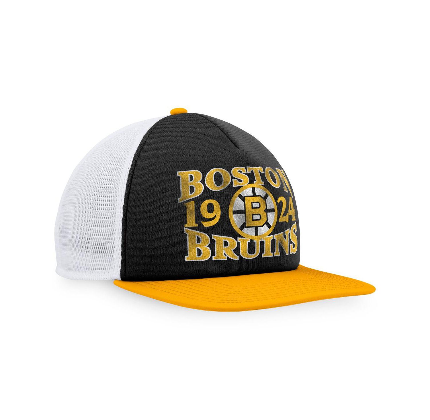 Men's Black, Gold Distressed Boston Bruins Heritage Vintage-Like Foam Front Trucker Snapback Hat