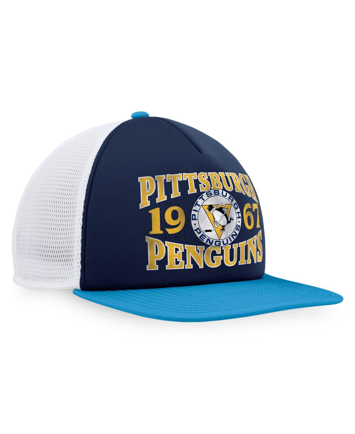 Shop Fanatics Men's  Navy, Light Blue Distressed Pittsburgh Penguins Heritage Vintage-like Foam Front Truc In Navy,light Blue