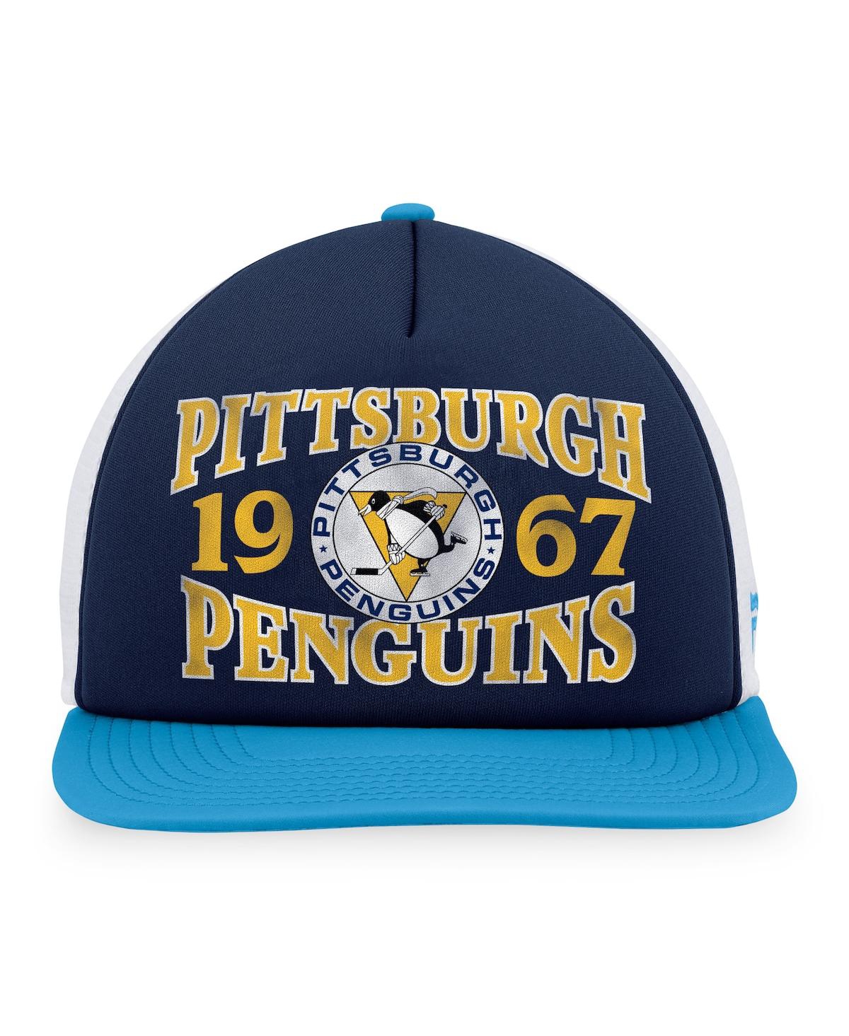 Shop Fanatics Men's  Navy, Light Blue Distressed Pittsburgh Penguins Heritage Vintage-like Foam Front Truc In Navy,light Blue