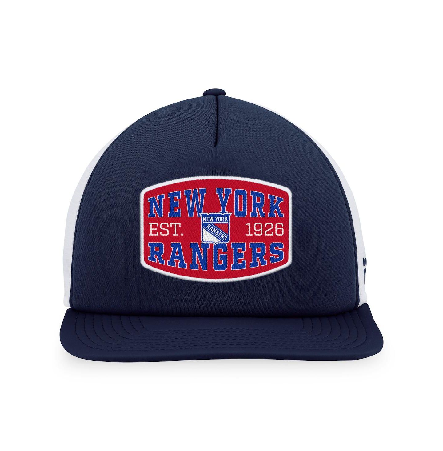 Мужская кепка Fanatics Navy, White New York Rangers Foam Front Patch Trucker Snapback Hat — фото 2