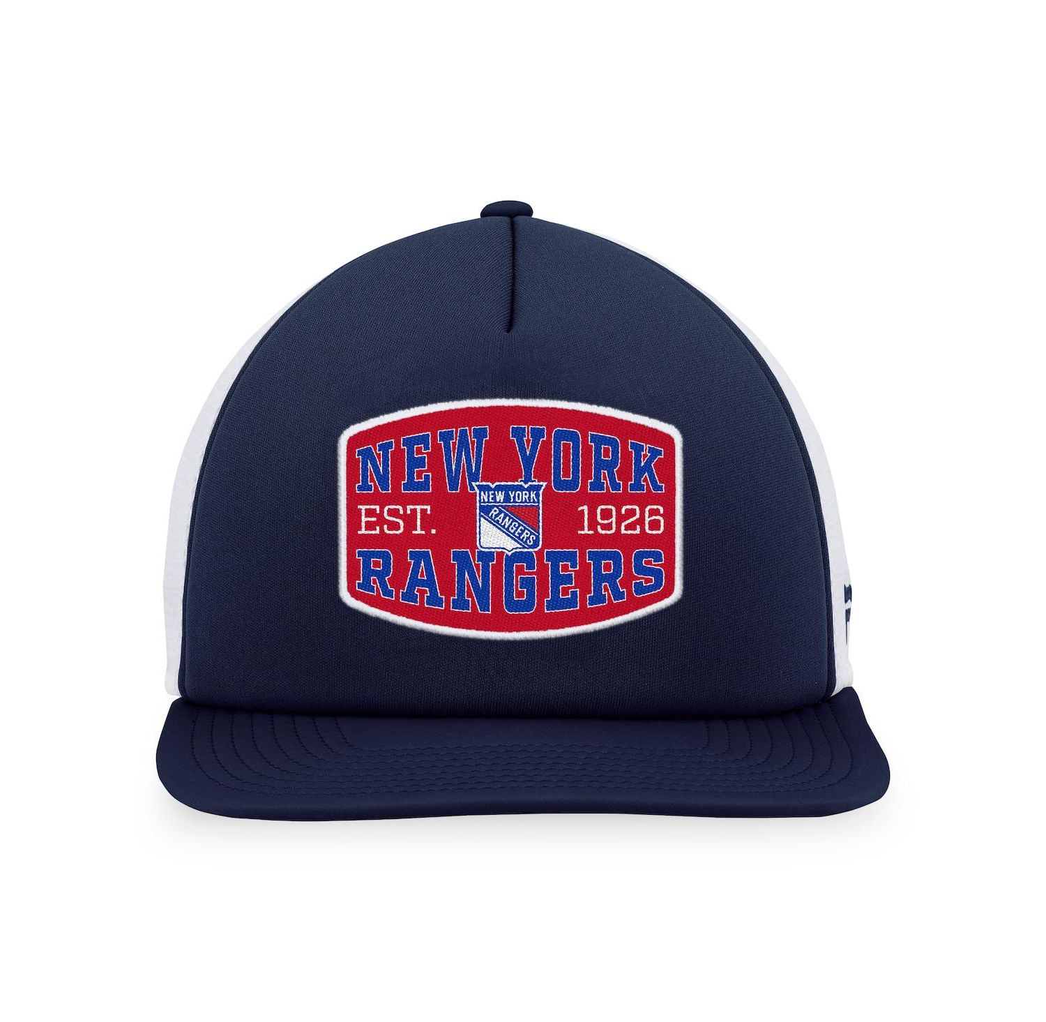 Men's Navy, White New York Rangers Foam Front Patch Trucker Snapback Hat