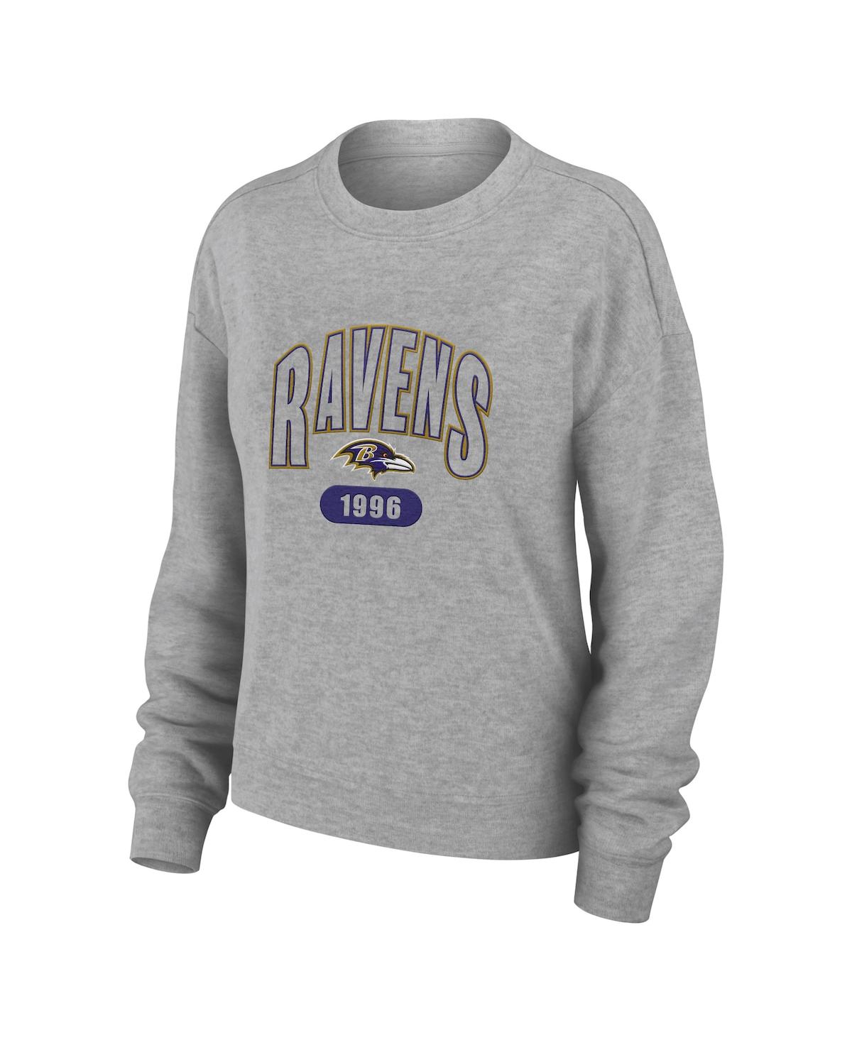 Shop Wear By Erin Andrews Women's  Heather Gray Baltimore Ravens Plus Size Knitted Tri-blend Long Sleeve T
