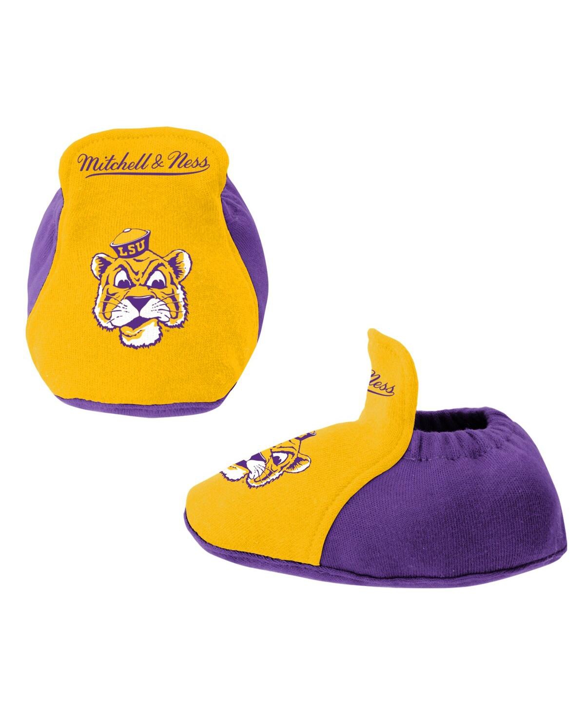 Baby Boys and Girls Mitchell & Ness Purple, Gold Lsu Tigers 3-Pack Bodysuit, Bib Bootie Set