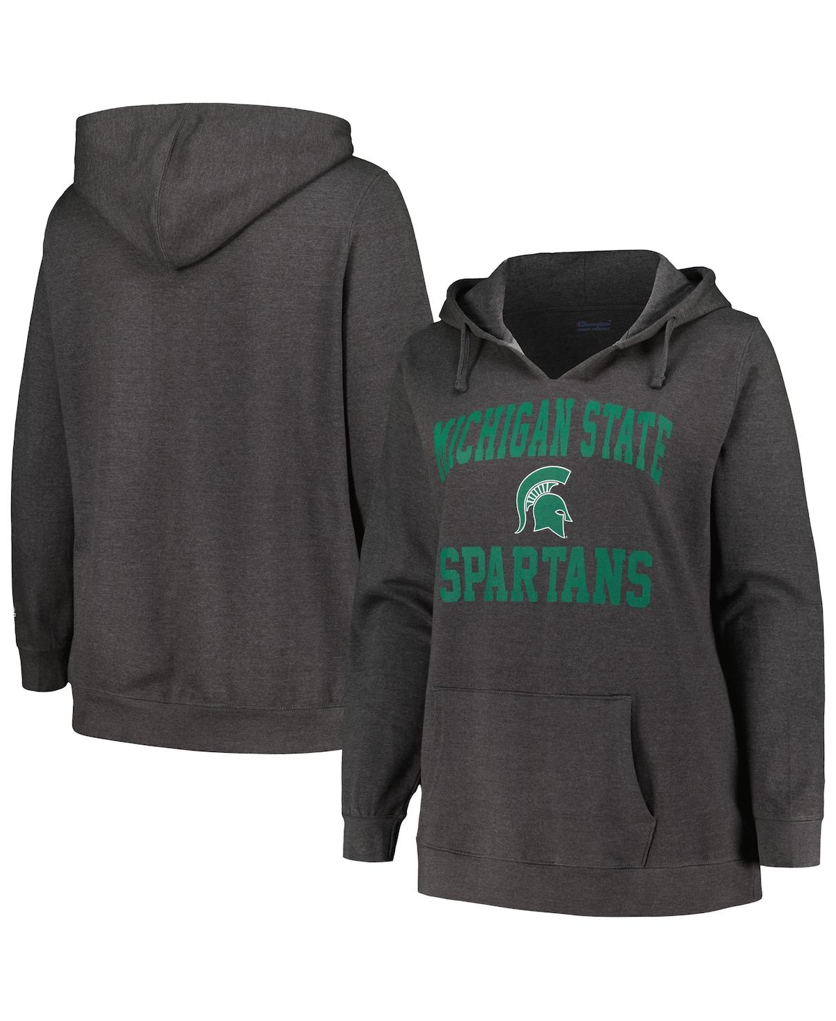 Shop Champion Women's  Heather Charcoal Michigan State Spartans Plus Size Heart & Soul Notch Neck Pullover