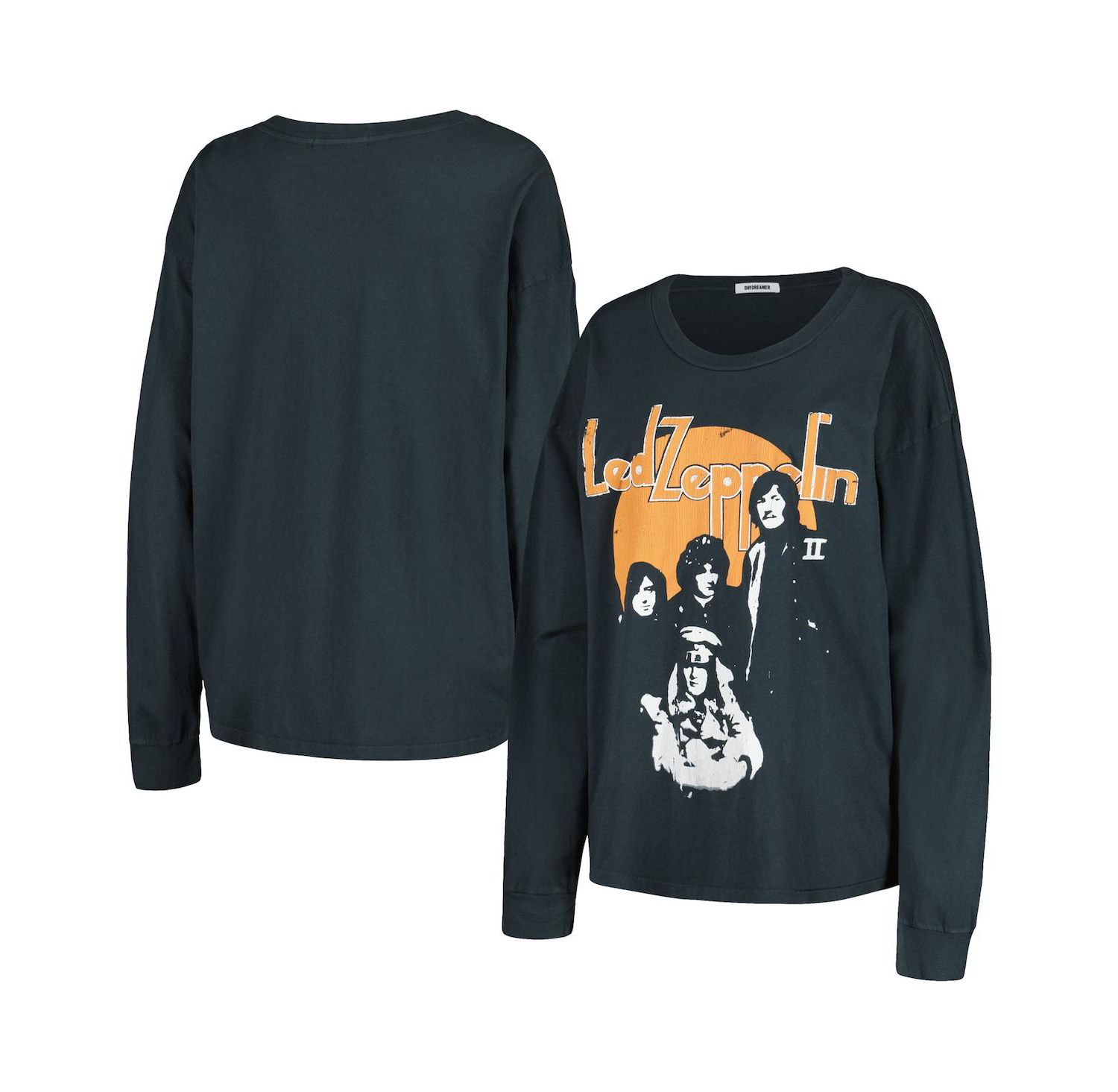 Women's Black Distressed Led Zeppelin Portrait Merch Long Sleeve T-shirt