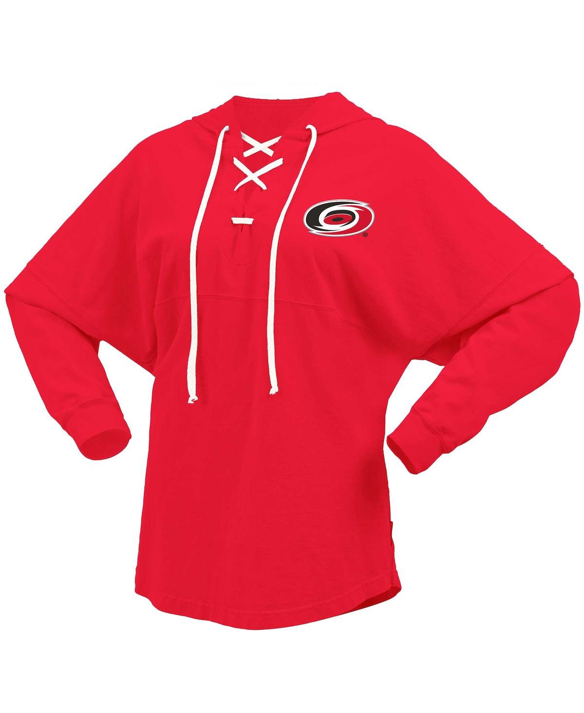 Women's FanaticsCarolina Hurricanes Jersey Lace-Up V-Neck Long Sleeve Hoodie T-shirt - Red