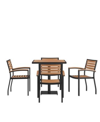 Alani Five Piece Faux Teak Patio Dining Set For Indoor And Outdoor Use - Square Table And Four Club Chairs With Arms