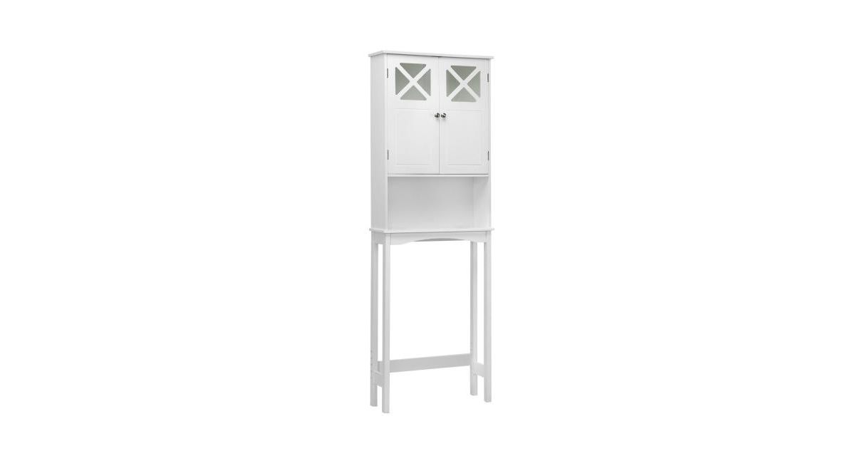 2-Door Over The Toilet Bathroom Storage Cabinet with Adjustable Shelf - White