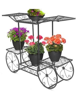 Flower Cart Pot Display Rack - Black
