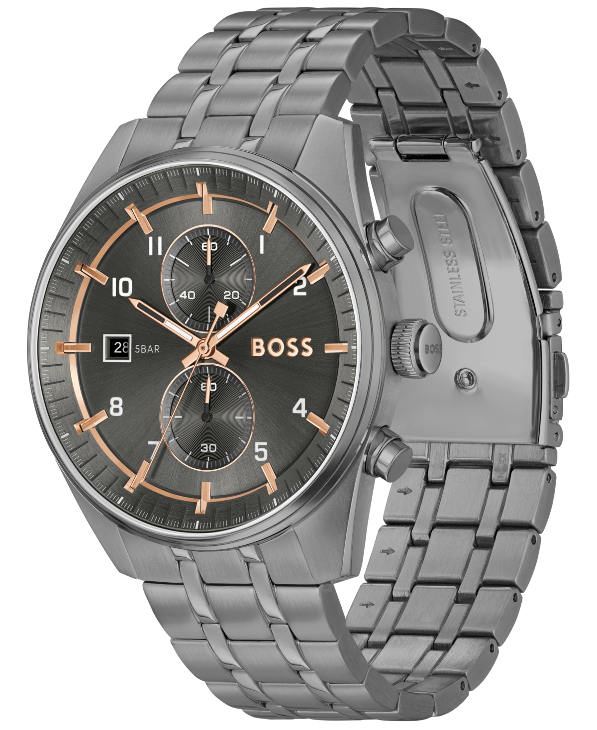Shop Hugo Boss Men's Skytraveller Quartz Fashion Chrono Ionic Plated Gray Steel Watch 44mm