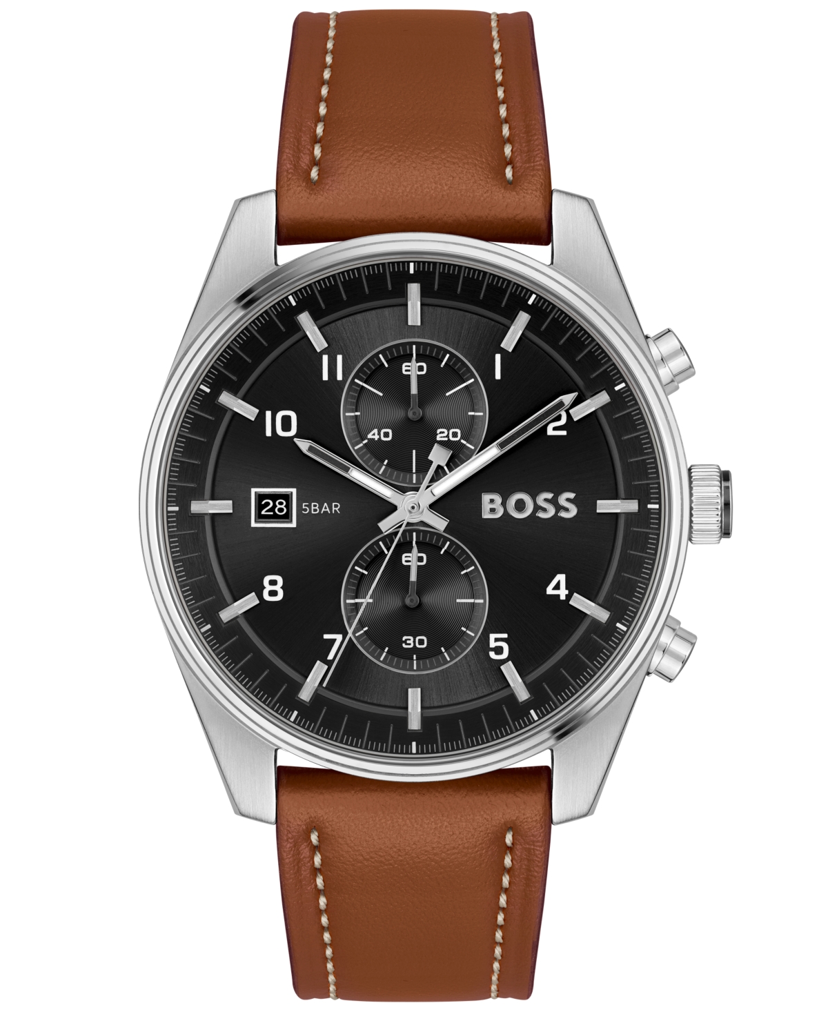 Men's Skytraveller Quartz Fashion Chrono Brown Leather Watch 44mm - Brown Leather