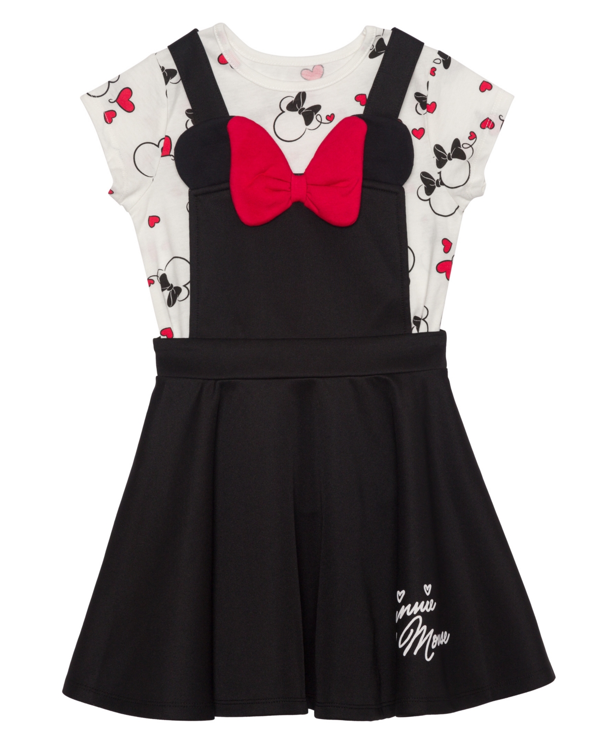 Shop Disney Little Girls Minnie Hearts Short Sleeve T-shirt And Dress, 2 Pc. Set In Black