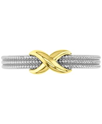 Macy's - Milgrain Bead X Statement Ring in Sterling Silver & 14k Gold-Plate