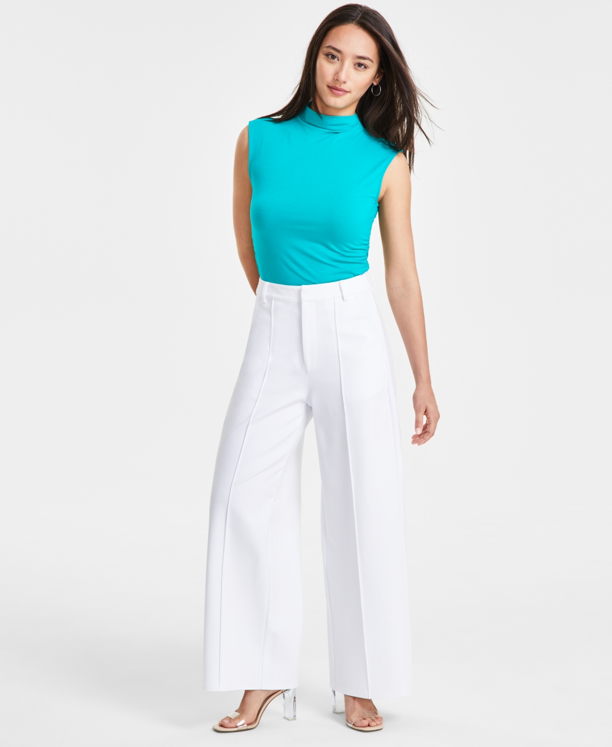 Shop Bar Iii Petite Seamed Wide-leg Ponte Pants, Created For Macy's In Bright White