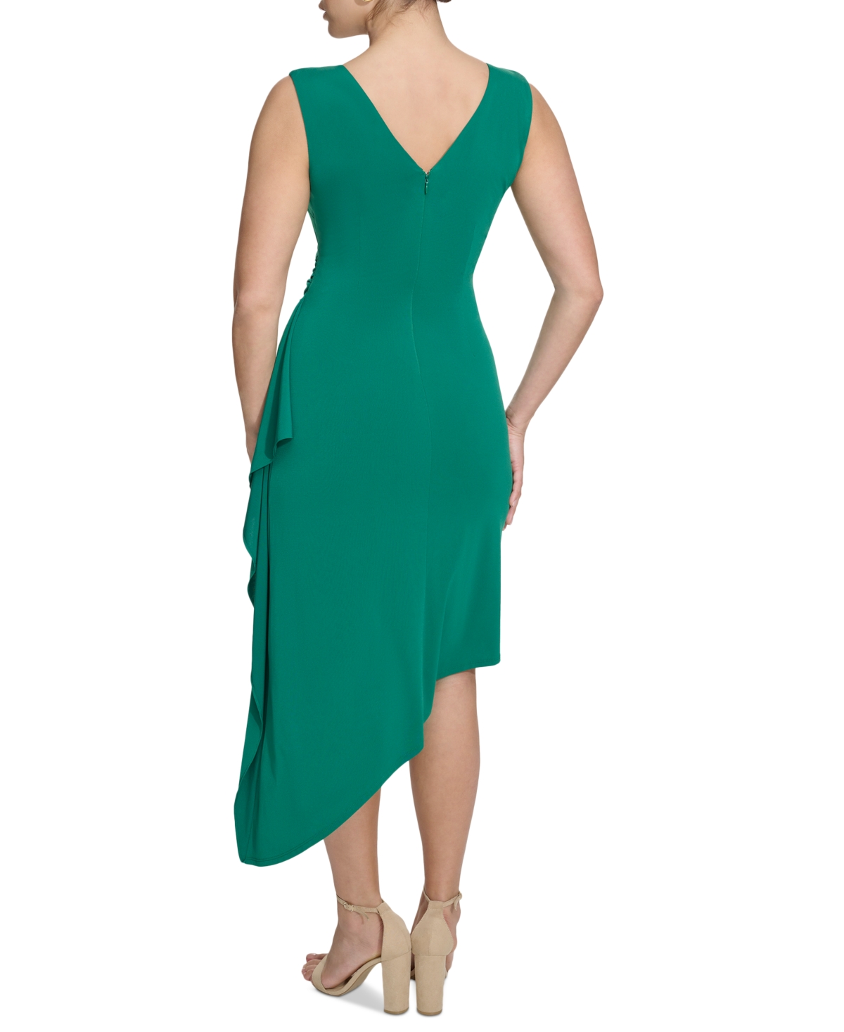 Shop Kensie Women's Asymmetrical Midi Dress In Tropical Green