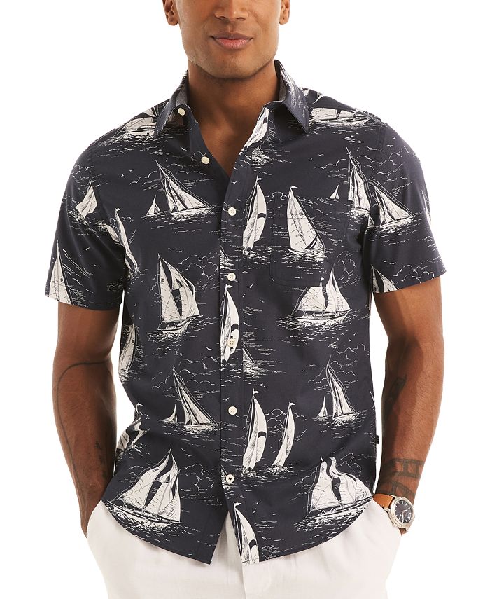 Nautica Men's Sailboat Print Short Sleeve Button-Front Shirt - Macy's