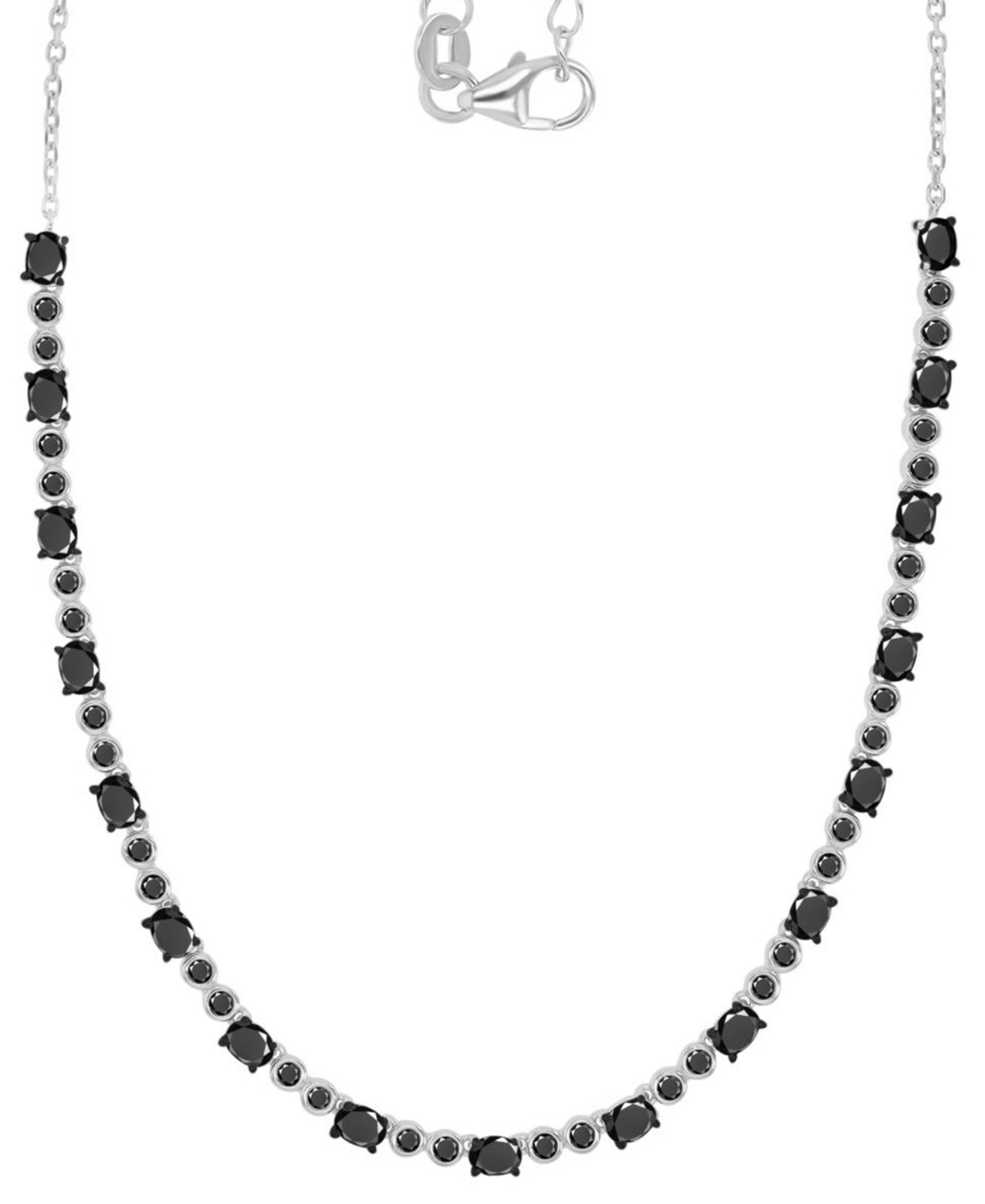 Black Spinel Oval & Bezel Collar Necklace (4-5/8 ct. t.w.) in Sterling Silver (Also in Lab-Grown Ruby/Lab-Grown White Sapphire) - Black Spinel