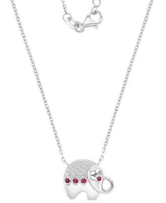 Black Spinel (1/4 ct. t.w.) & Lab-Grown White Sapphire (1/8 ct. t.w.) Elephant Pendant Necklace in Sterling Silver, 16" + 2" extender