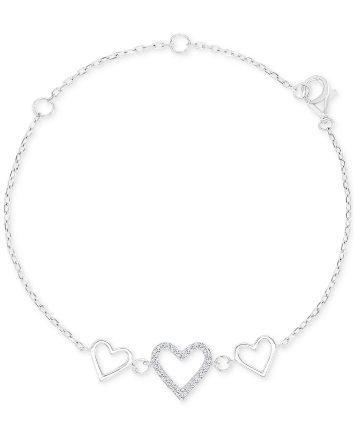 Shop Macy's Children's Cubic Zirconia & Polished Triple Heart Chain Link Bracelet In Silver