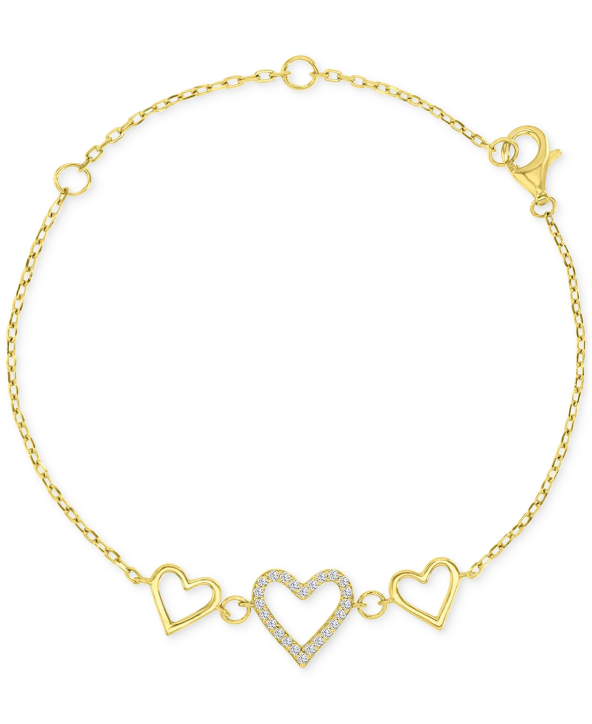 Shop Macy's Children's Cubic Zirconia & Polished Triple Heart Chain Link Bracelet In Gold