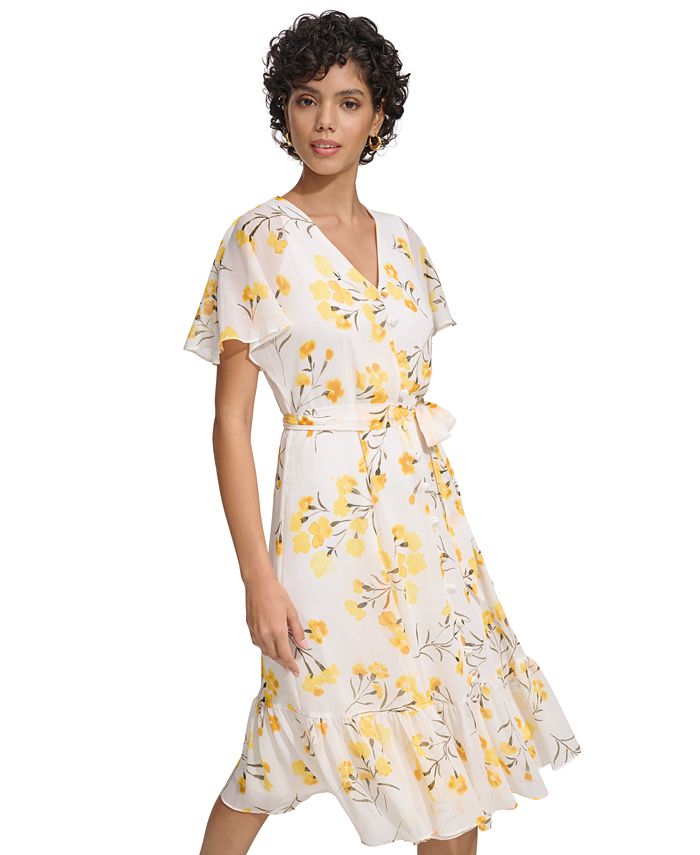 Polka Dot Swing Dress Women's Summer Polka Dot Boho Dress - V-Neck Short  Sleeve, Tie Waist, Flowy Swing Dress For Beach & Casual