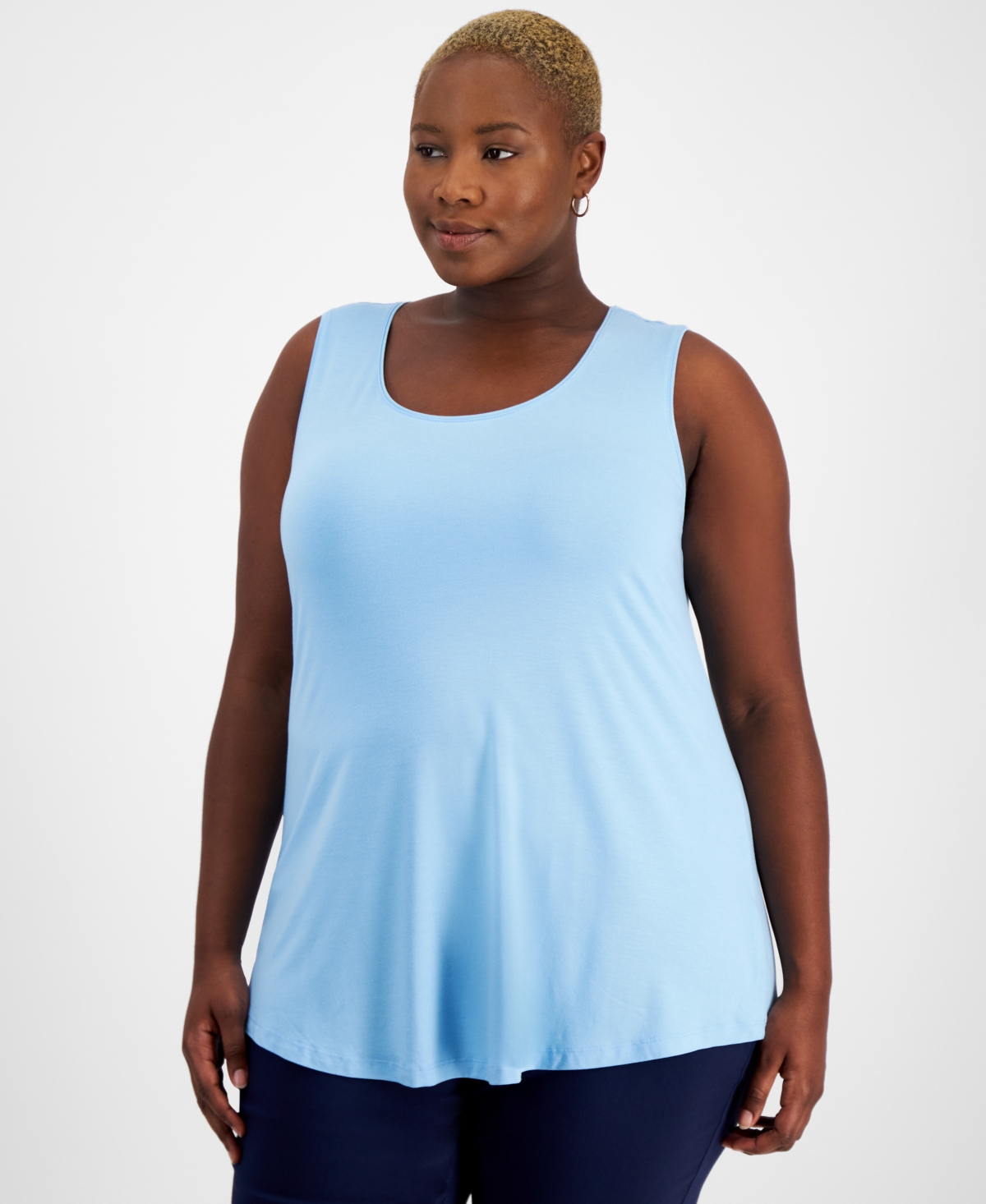 Shop Jm Collection Plus Size Scoop-neck Sleeveless Top, Created For Macy's In Icicle Blue