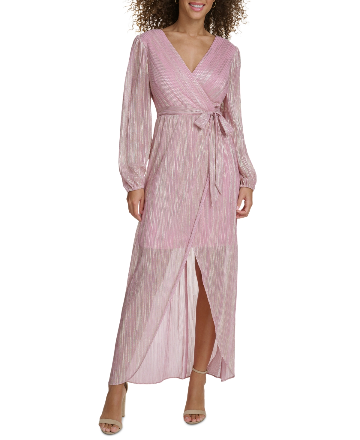 Women's Faux-Wrap Maxi Dress - Pink/gold