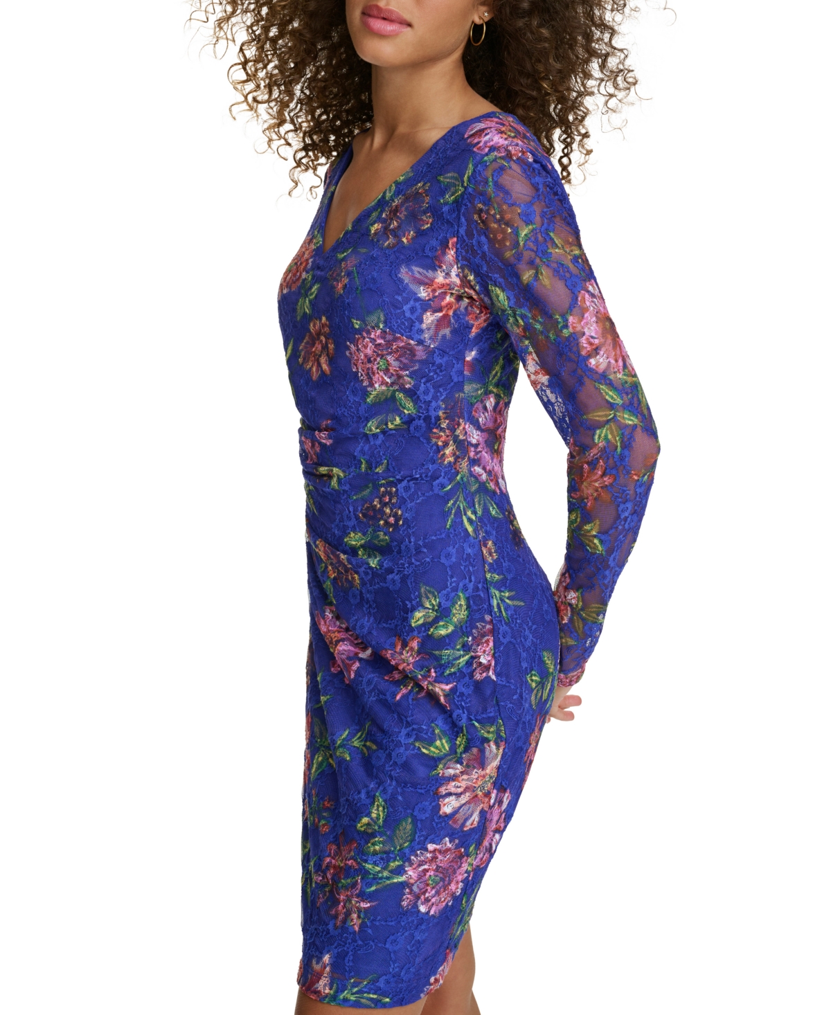 Shop Siena Women's Floral-print Lace Bodycon Dress In Cobalt Mul