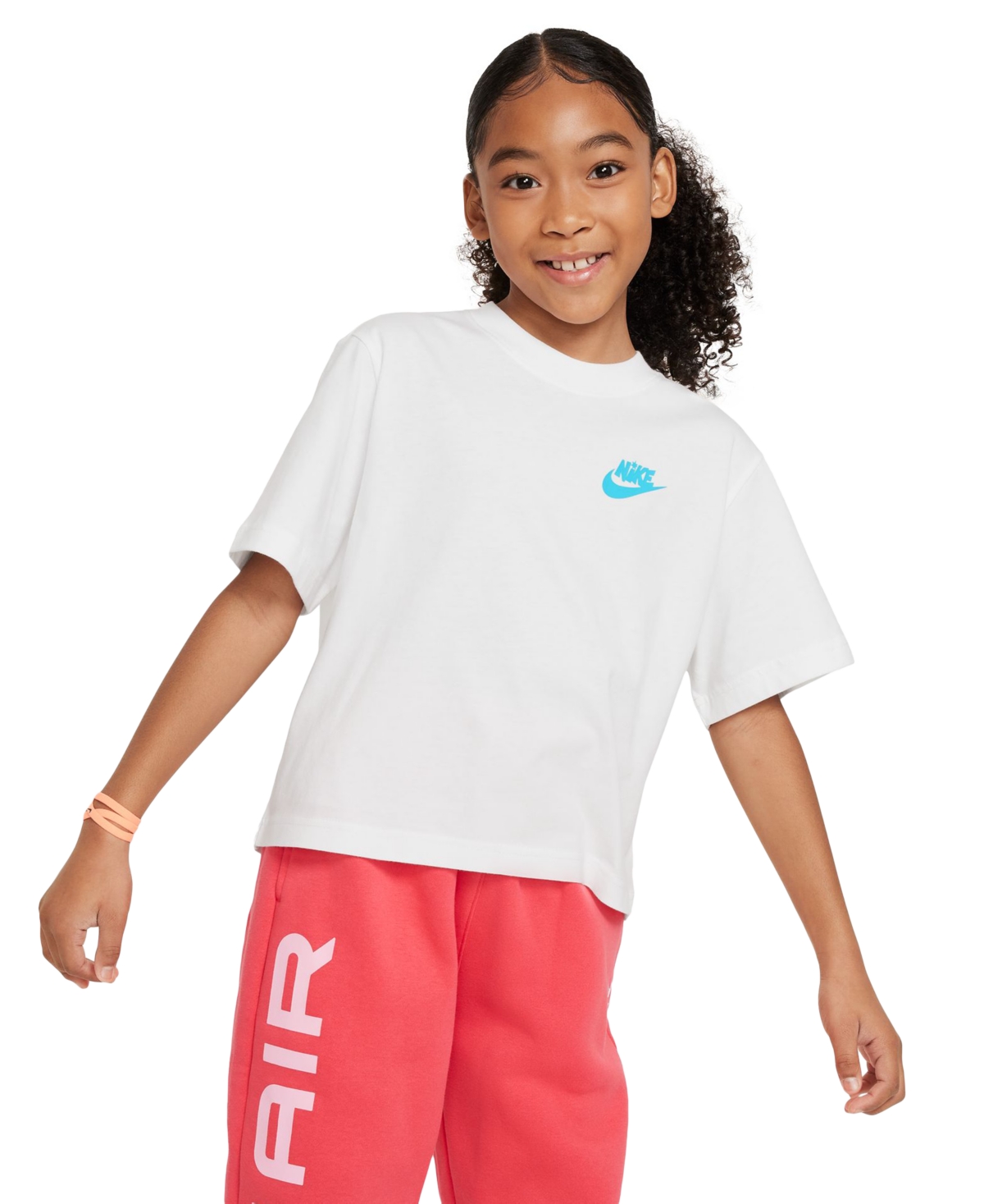 Nike Kids' Big Girls Sportswear Boxy Logo Graphic Cotton T-shirt In White