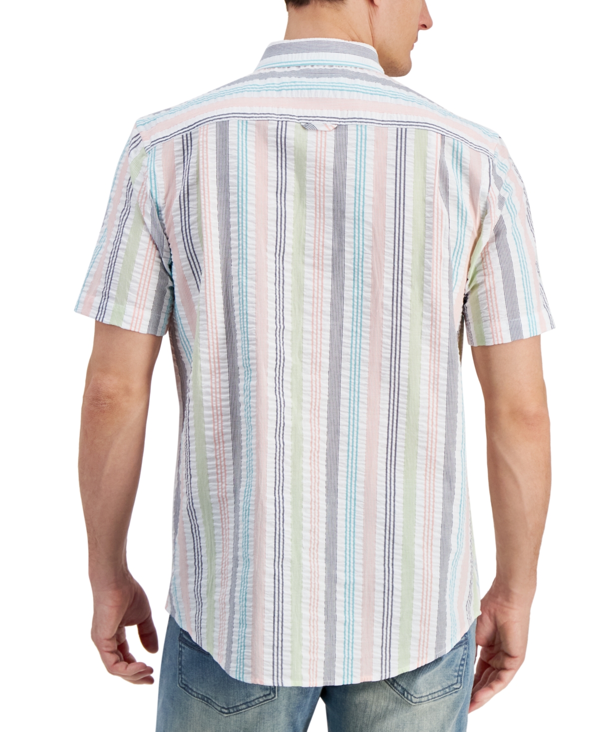 Shop Club Room Men's Lucky Striped Short-sleeve Seersucker Shirt, Created For Macy's In Navy Blue