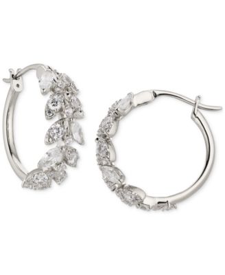 Eliot Danori - Rhodium-Plated Small Cubic Zirconia Vine Hoop Earrings, 0.87"