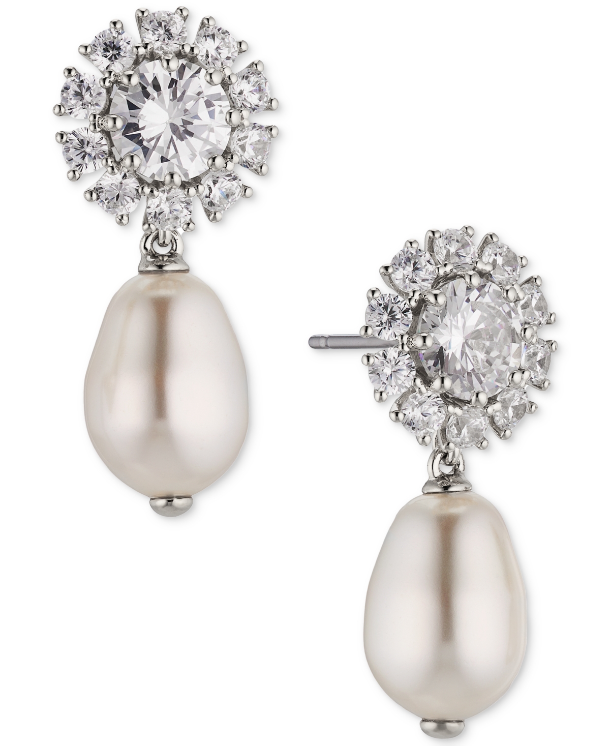 Eliot Danori Rhodium-plated Cubic Zirconia Flower & Imitation Pearl Drop Earrings, Created For Macy's