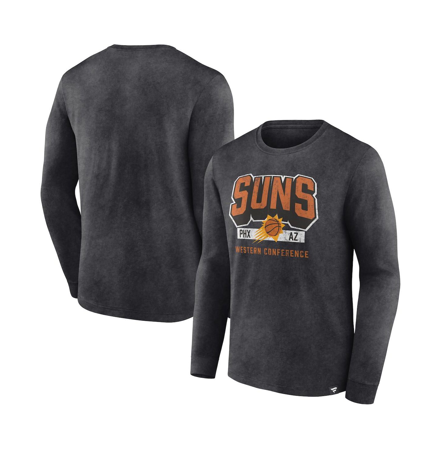 Мужская футболка Fanatics Heather Charcoal Distressed Phoenix Suns Front Court Press Snow Wash Long Sleeve — фото 1