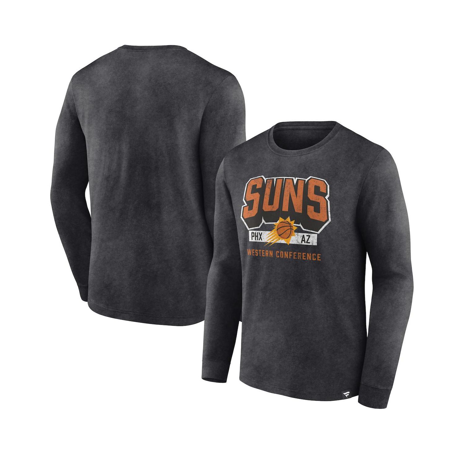 Men's Heather Charcoal Distressed Phoenix Suns Front Court Press Snow Wash Long Sleeve T-shirt