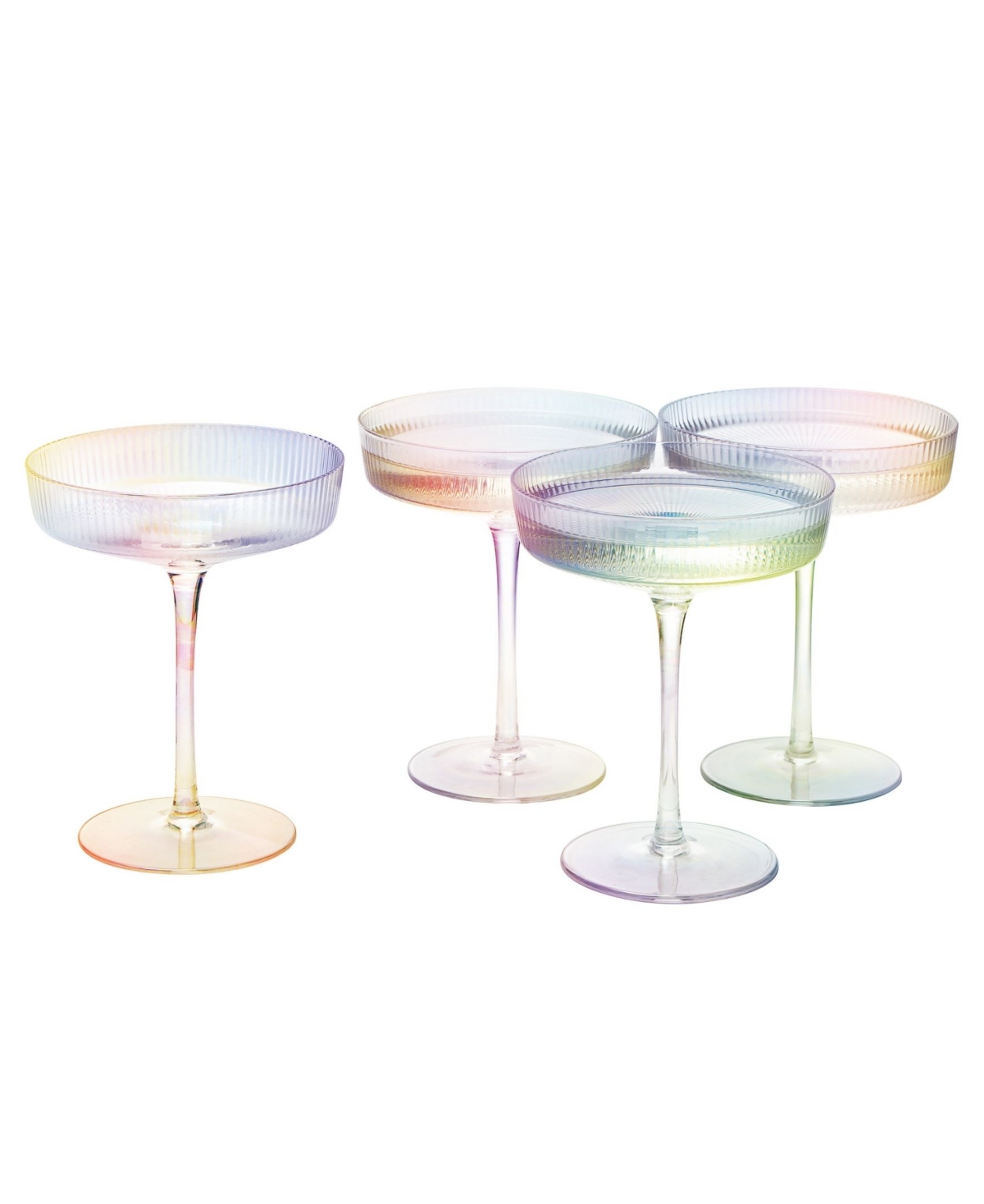 The Wine Savant Ripple Ribbed Martini & Champagne Coupe Iridescent Colored Glasses, Set Of 4 In Multicolored