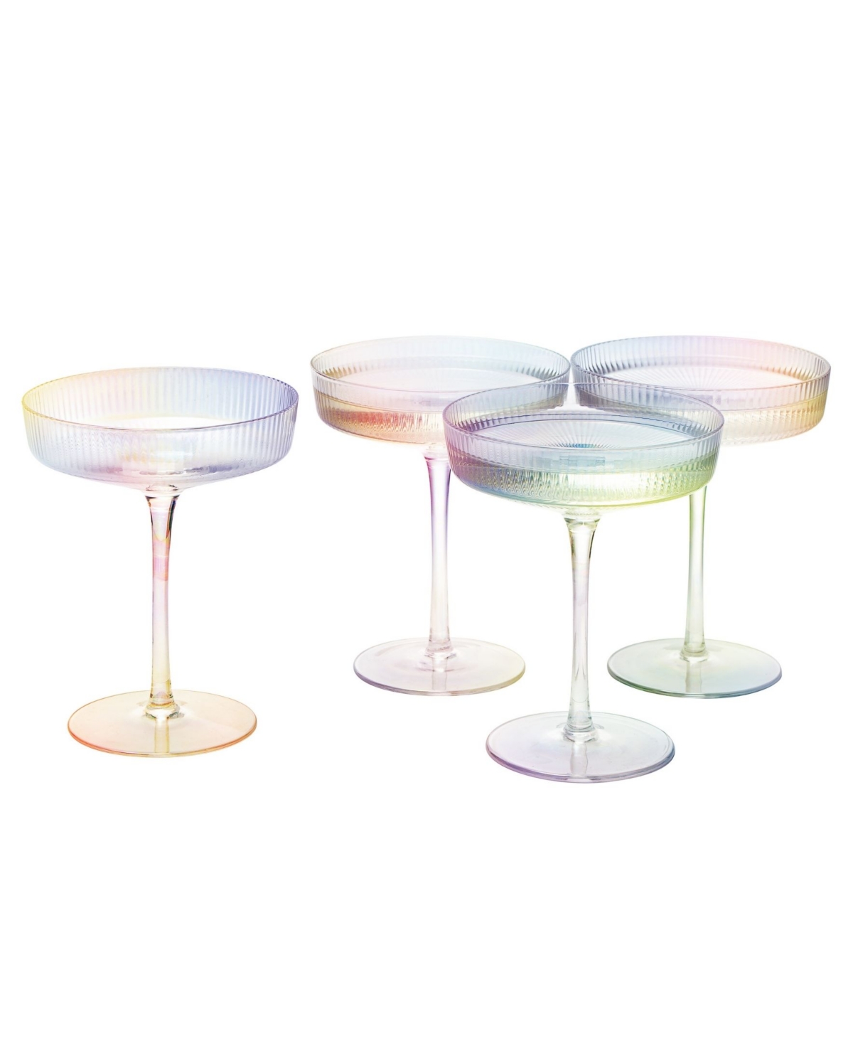 Shop The Wine Savant Ripple Ribbed Martini & Champagne Coupe Iridescent Colored Glasses, Set Of 4 In Multicolored