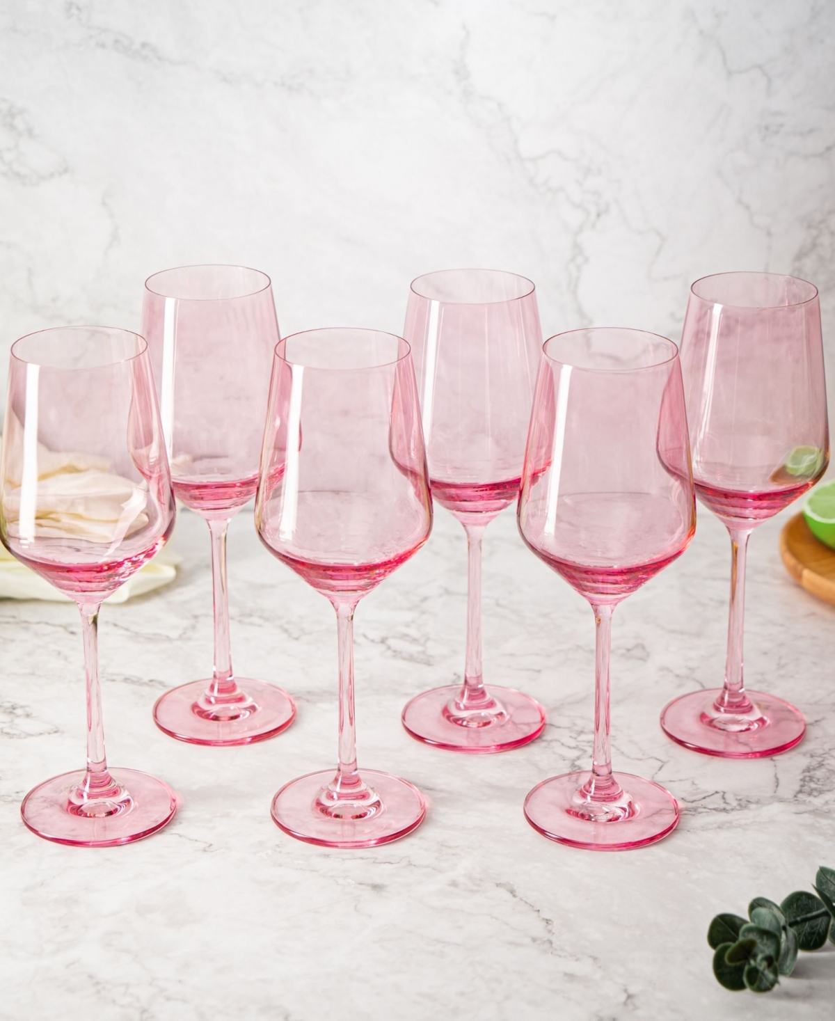 Shop The Wine Savant Colored Wine Glasses Hand Blown, 12 oz Set Of 6 In Pink