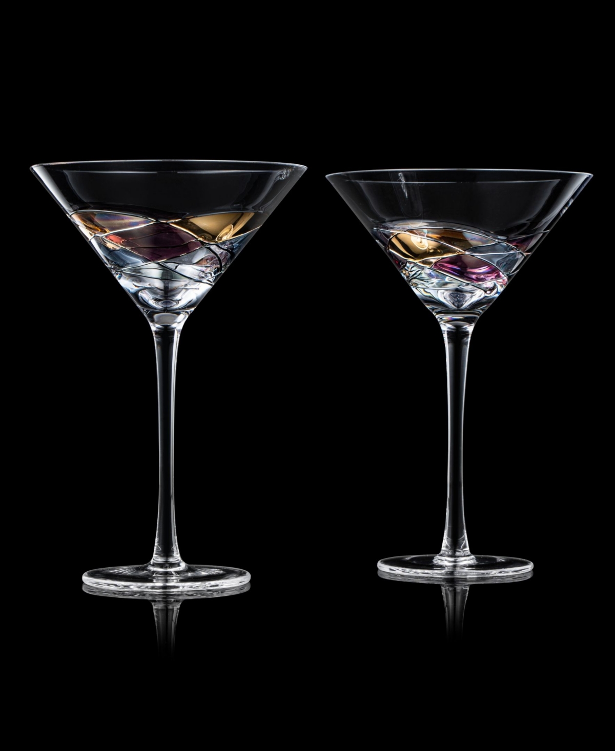 The Wine Savant Hand Painted Stained Glass Martini Glasses 8 Oz, Set Of 2 In Multicolored