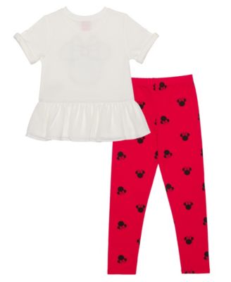 Little Girls Minnie Head Bow Short Sleeve Top and Leggings, 2 Piece Set