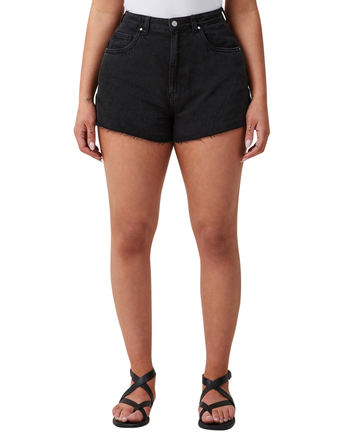 Shop Cotton On Women's Curvy High Mom Denim Shorts In Graphite Black