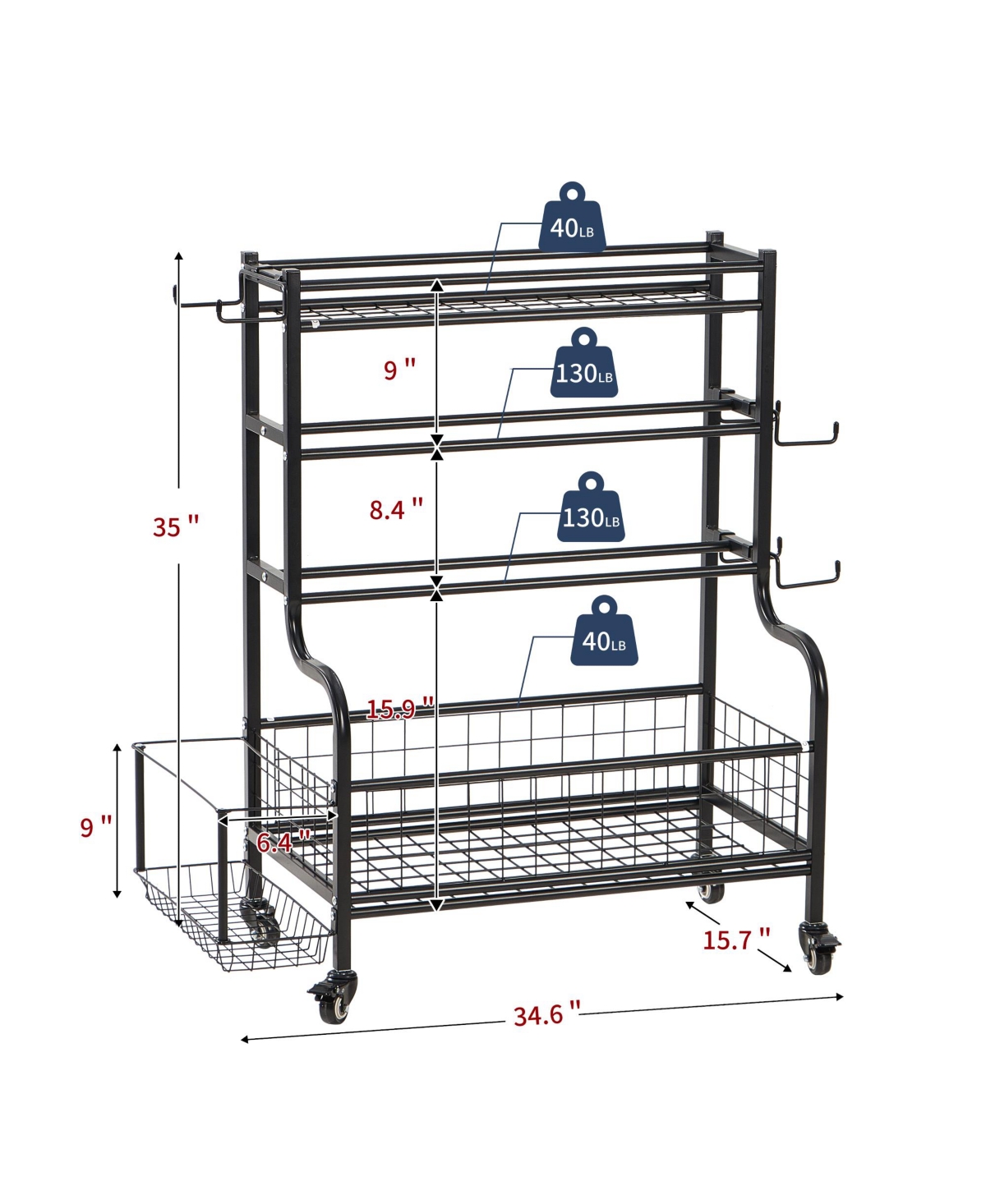 Lugo Heavy-Duty Heavy Duty Dumbbell Storage Rack & Stand with Wheels and Hooks