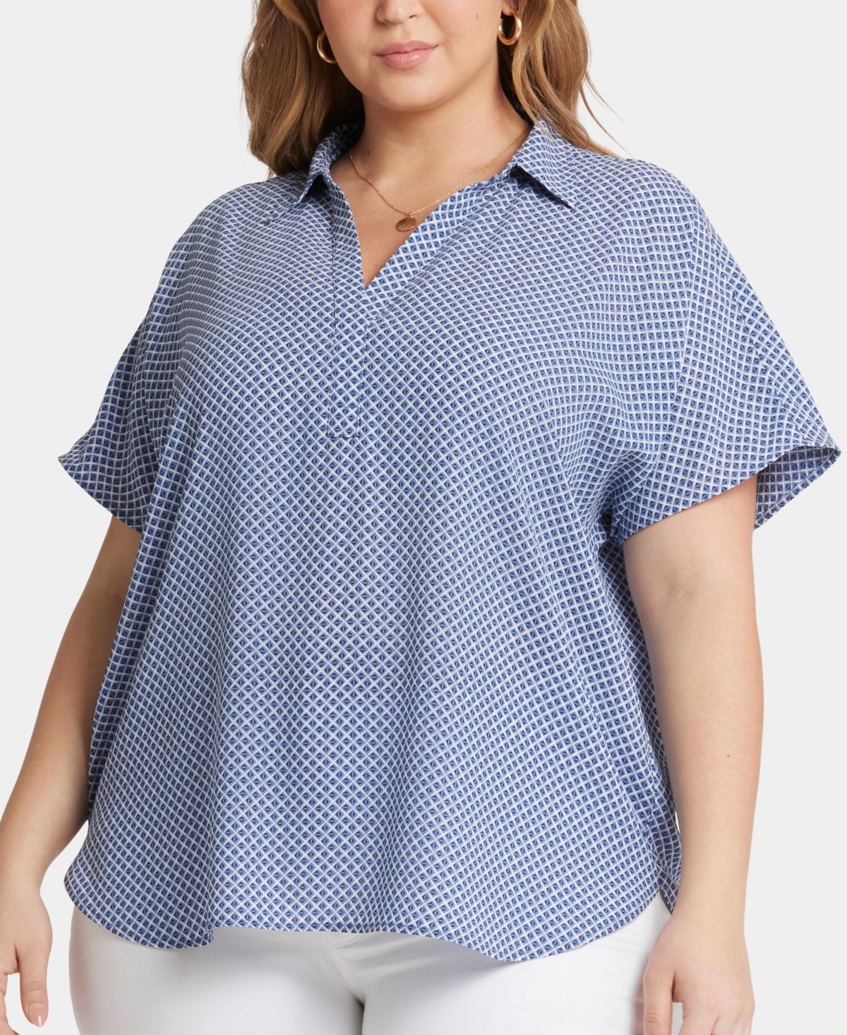 Nydj Plus Size Short Sleeve Becky Blouse In Heritage Geo Prussian
